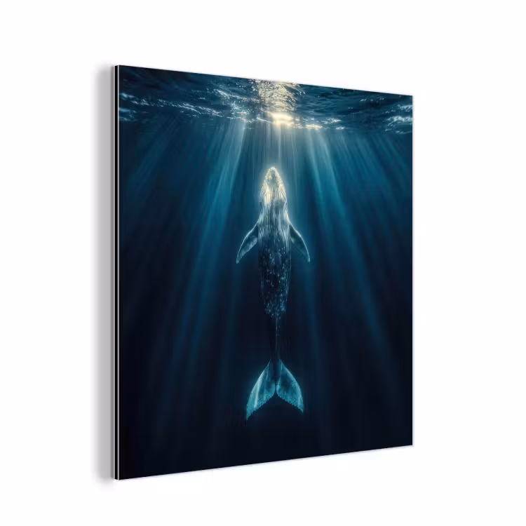 Aluminium schilderij - Walvis - Water - Zonnestralen - Blauw — 1