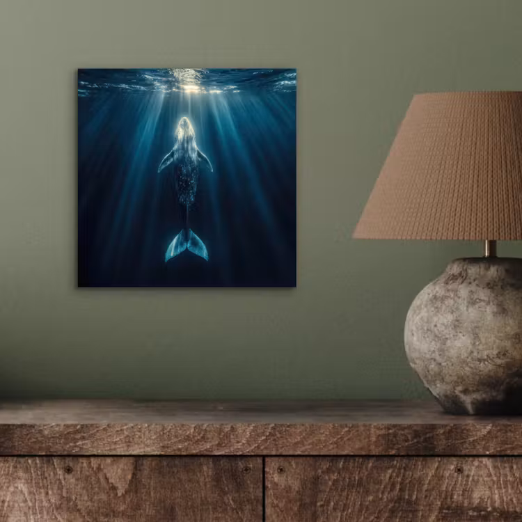 Aluminium schilderij - Walvis - Water - Zonnestralen - Blauw — 3