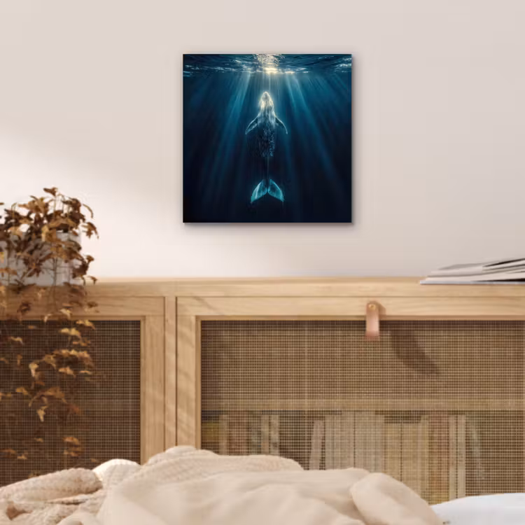 Aluminium schilderij - Walvis - Water - Zonnestralen - Blauw — 4