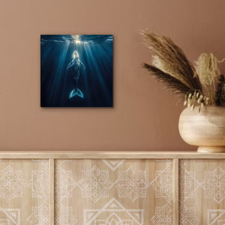 Aluminium schilderij - Walvis - Water - Zonnestralen - Blauw — 5