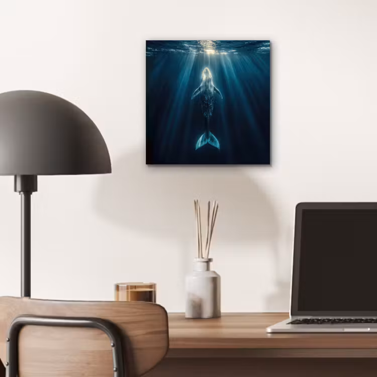 Aluminium schilderij - Walvis - Water - Zonnestralen - Blauw — 6
