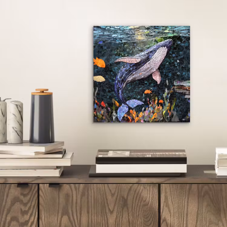Aluminium schilderij - Mozaïek - Walvis - Koraal - Water — 2