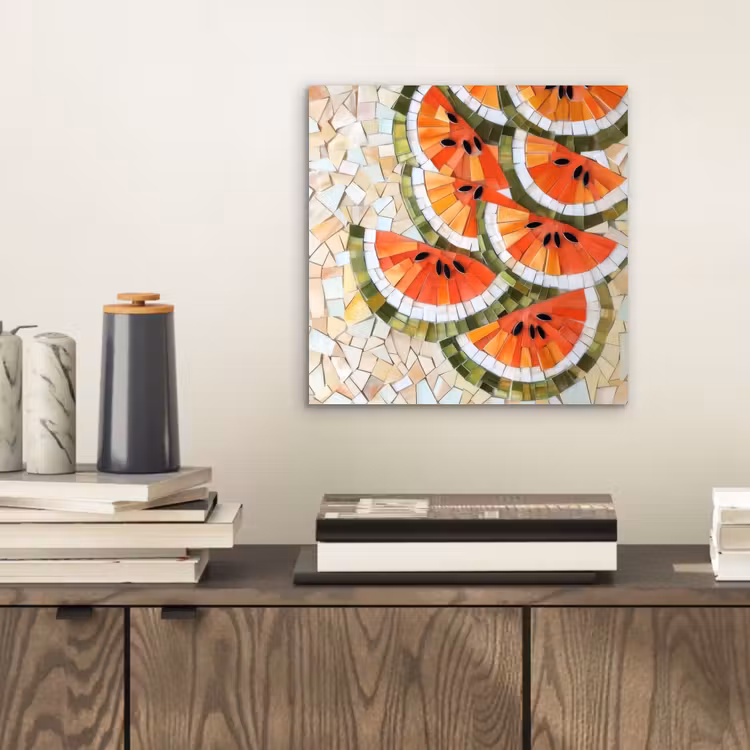 Aluminium schilderij - Mozaïek - Watermeloen - Rood - Pitten — 2