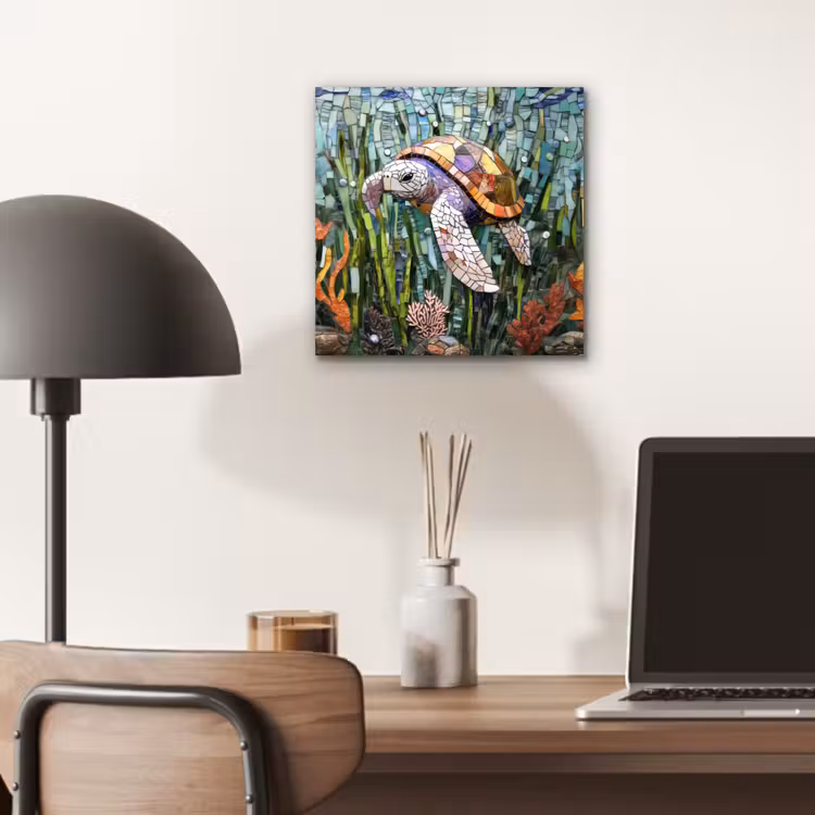 Aluminium schilderij - Schildpad - Zeewier - Mozaïek — 6