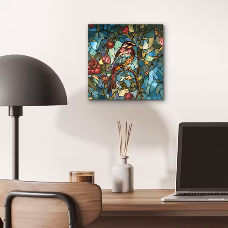 Aluminium schilderij - Vogel - Tak - Rozen - Mozaïek — 6