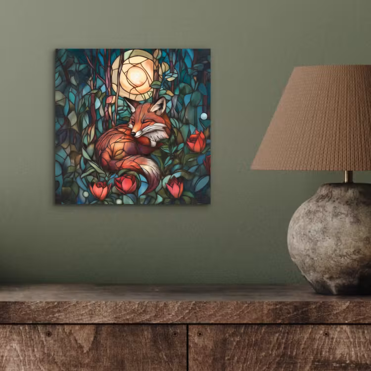 Aluminium schilderij - Vos - Mozaïek - Bos - Maan — 3