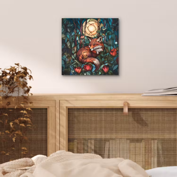 Aluminium schilderij - Vos - Mozaïek - Bos - Maan — 4