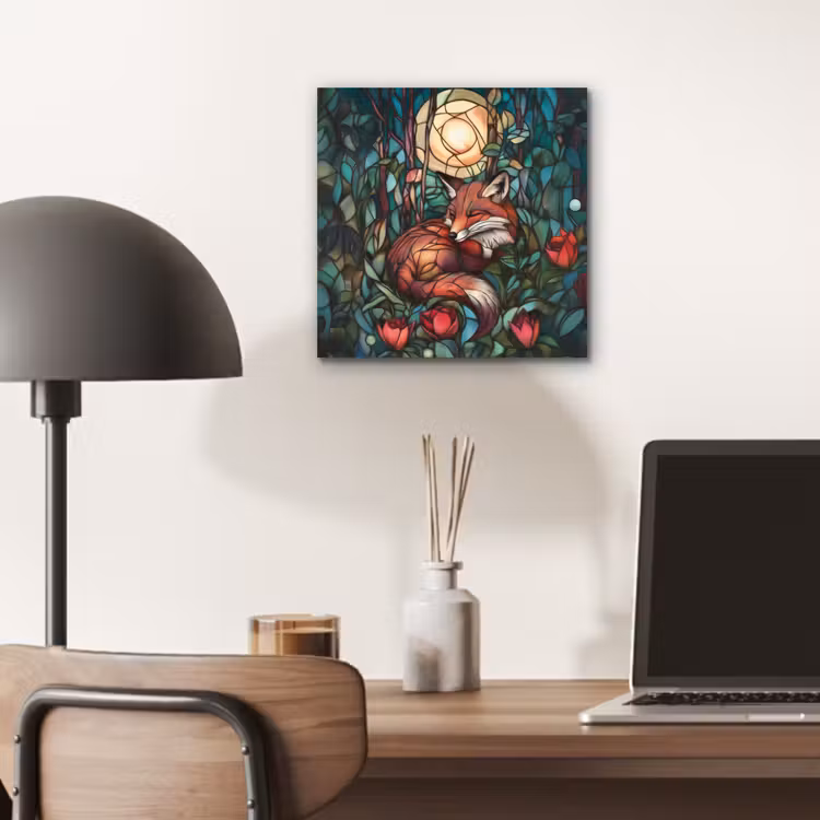 Aluminium schilderij - Vos - Mozaïek - Bos - Maan — 6