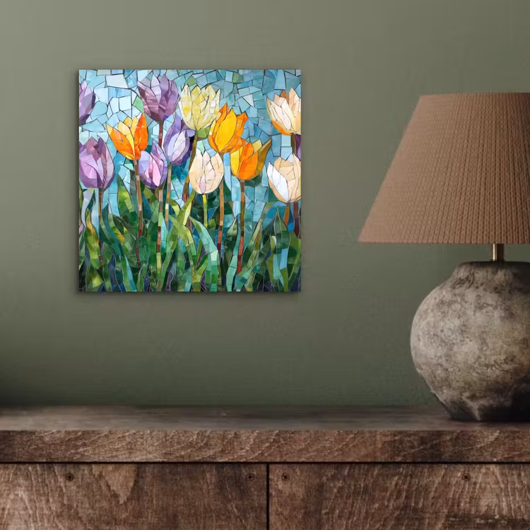 Aluminium schilderij - Mozaïek - Veld - Tulpen - Kleurrijk — 3