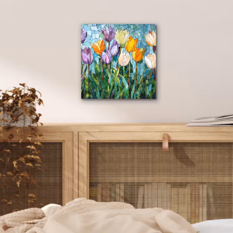 Aluminium schilderij - Mozaïek - Veld - Tulpen - Kleurrijk — 4