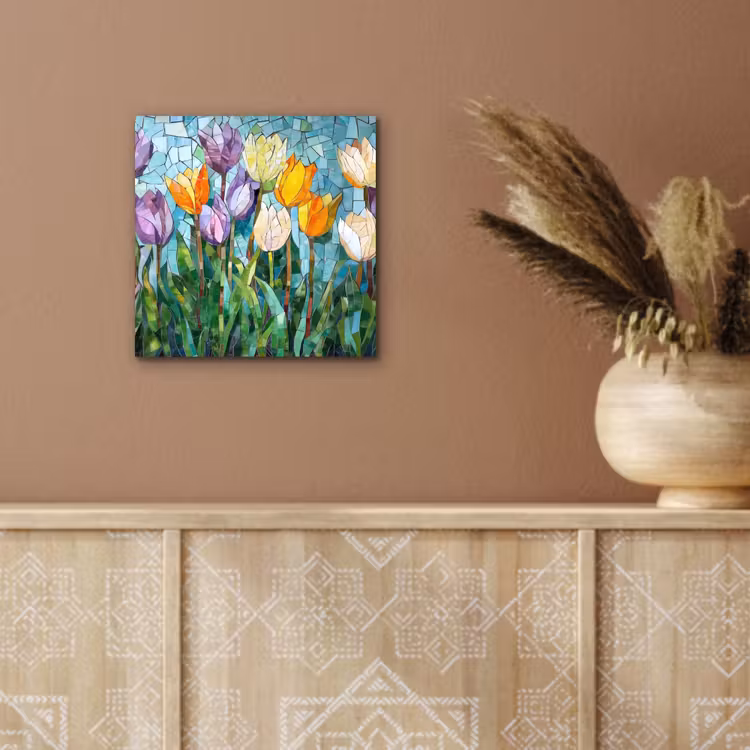 Aluminium schilderij - Mozaïek - Veld - Tulpen - Kleurrijk — 5