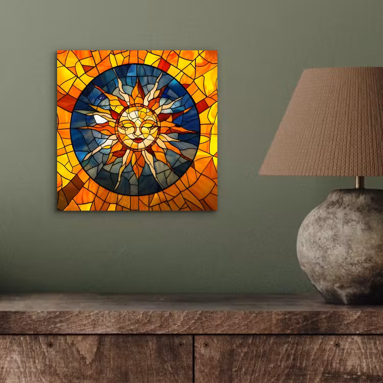 Aluminium schilderij - Mozaïek - Zon - Geel - Cirkel — 3