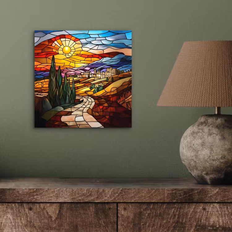 Aluminium schilderij - Mozaïek - Zon - Landschap - Dorp — 3