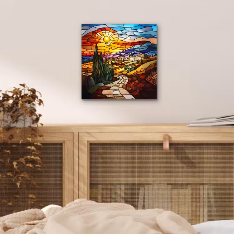 Aluminium schilderij - Mozaïek - Zon - Landschap - Dorp — 4
