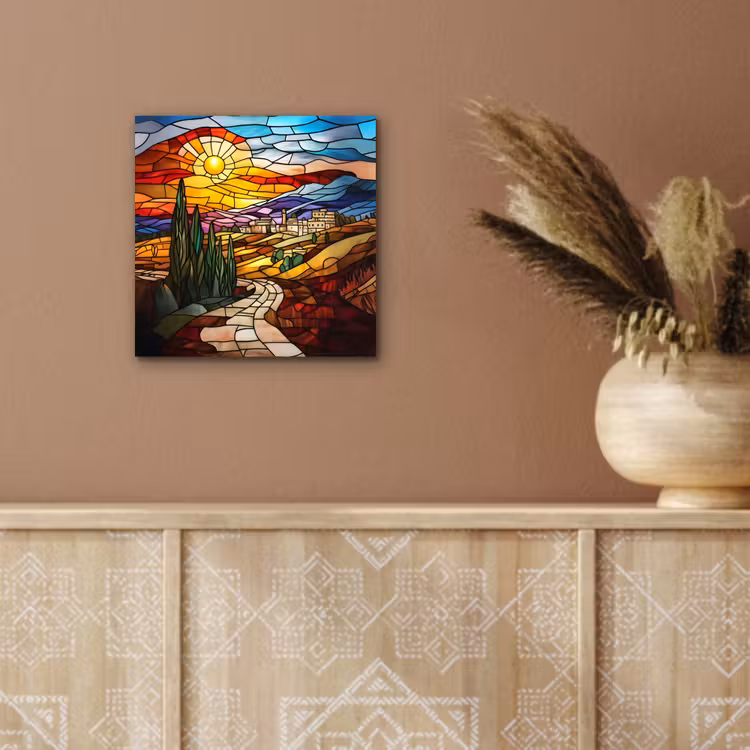 Aluminium schilderij - Mozaïek - Zon - Landschap - Dorp — 5