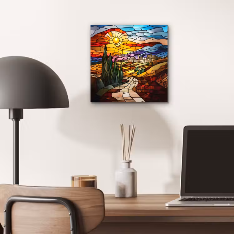 Aluminium schilderij - Mozaïek - Zon - Landschap - Dorp — 6