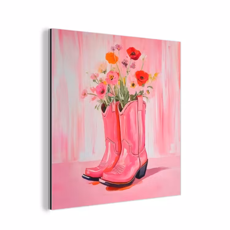 Aluminium schilderij - Roze - Bloemen - Cowboy — 1