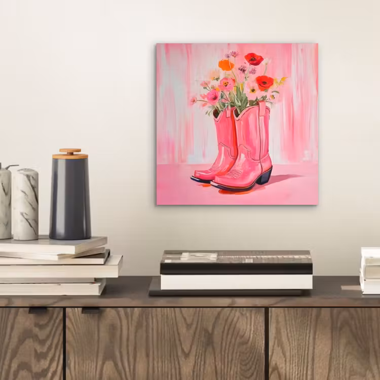 Aluminium schilderij - Roze - Bloemen - Cowboy — 2