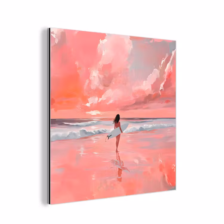 Aluminium schilderij - Roze - Surfen - Zee — 1