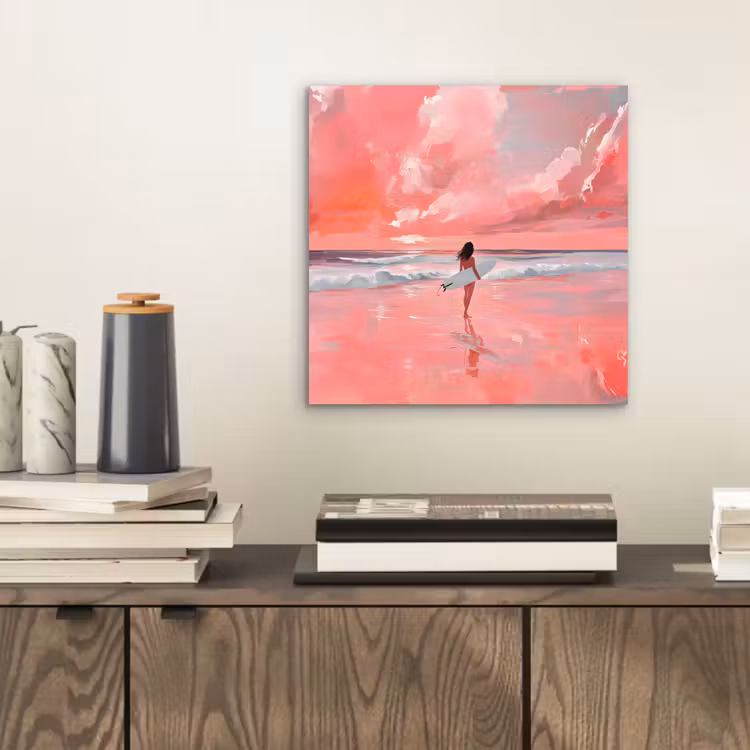 Aluminium schilderij - Roze - Surfen - Zee — 2