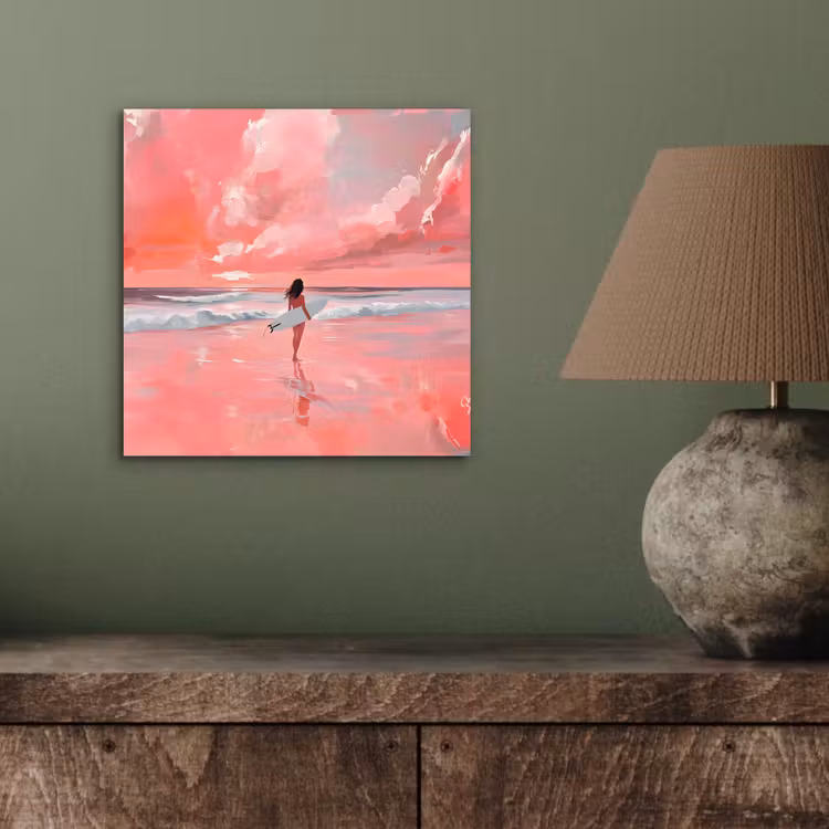 Aluminium schilderij - Roze - Surfen - Zee — 3