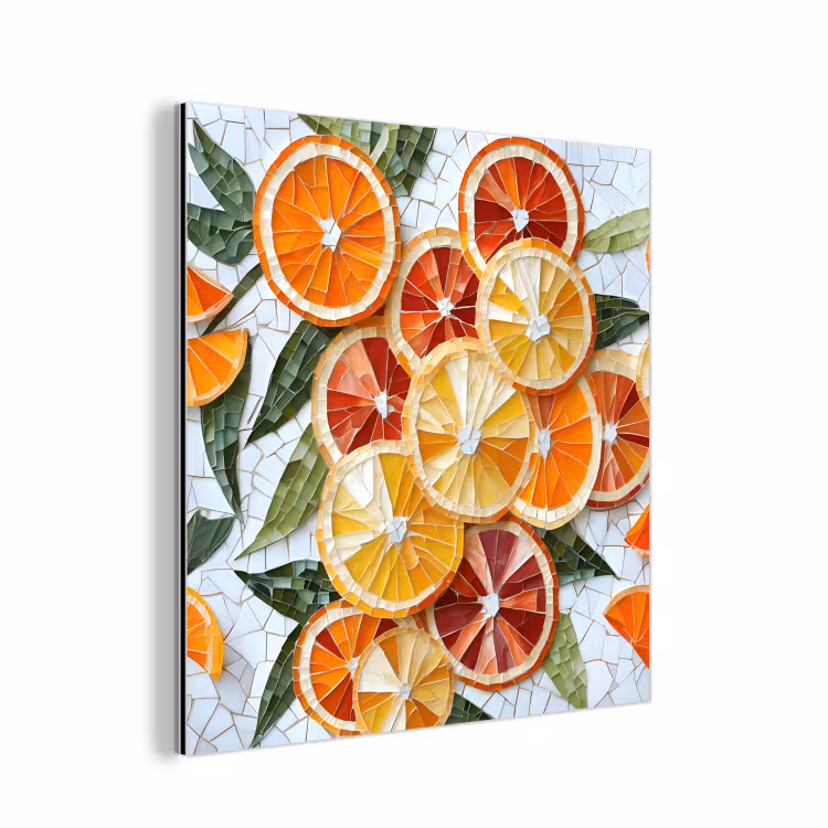 Aluminium schilderij - Schijfjes - Fruit - Oranje - Mozaïek — 1