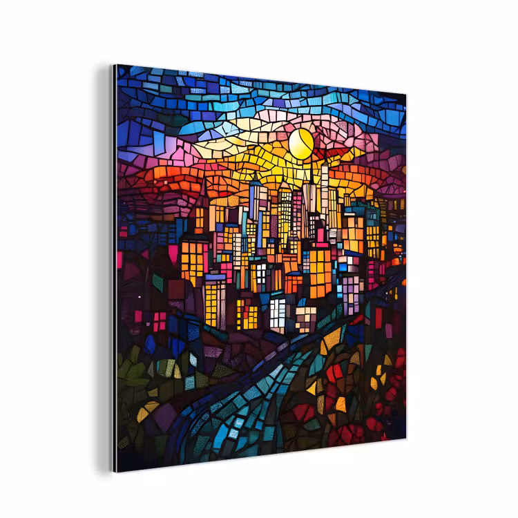 Aluminium schilderij - Stad - Maan - Mozaïek - Kleurrijk — 1