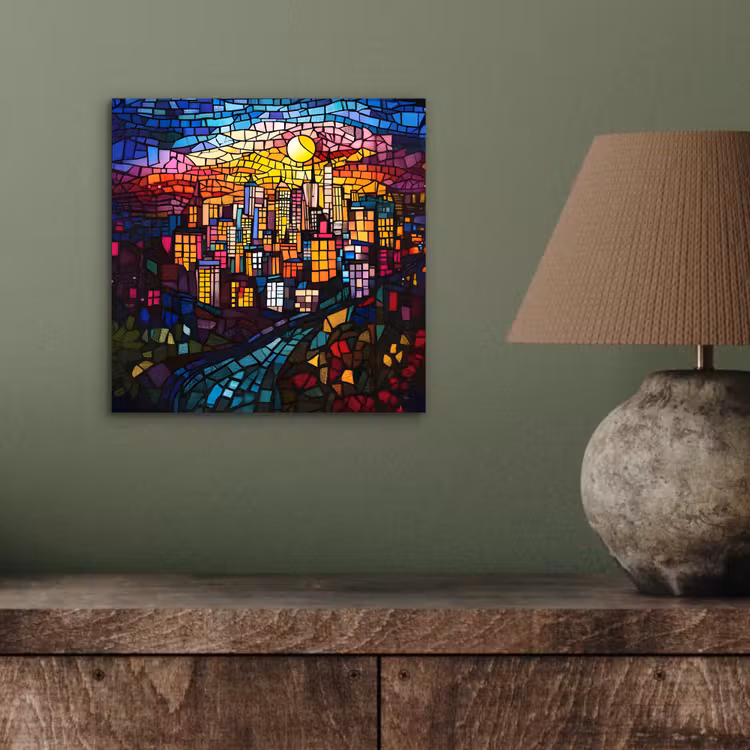 Aluminium schilderij - Stad - Maan - Mozaïek - Kleurrijk — 3