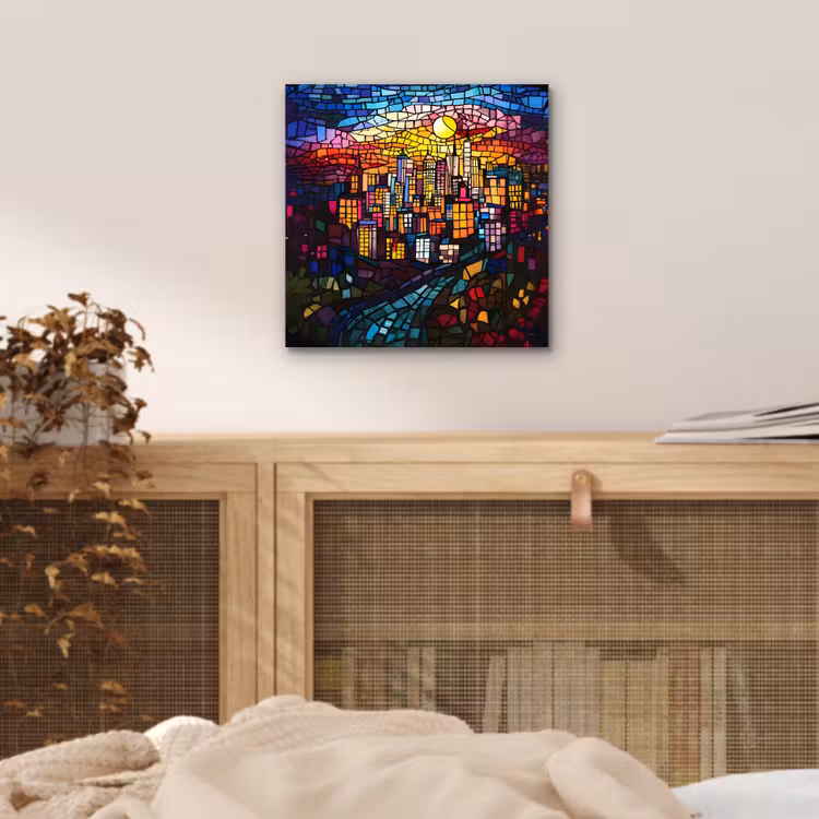 Aluminium schilderij - Stad - Maan - Mozaïek - Kleurrijk — 4