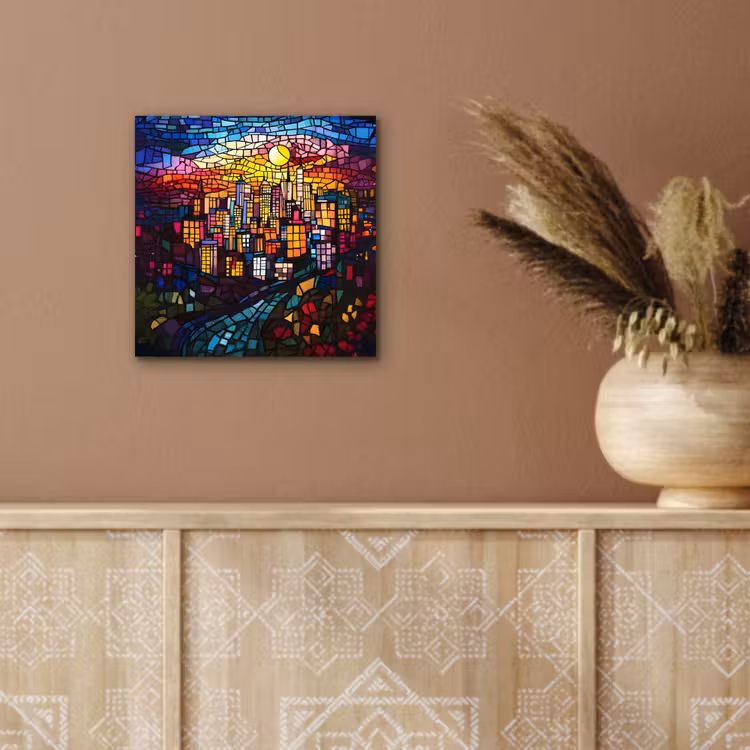 Aluminium schilderij - Stad - Maan - Mozaïek - Kleurrijk — 5