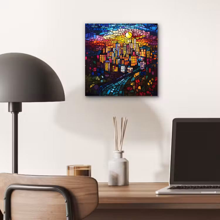 Aluminium schilderij - Stad - Maan - Mozaïek - Kleurrijk — 6