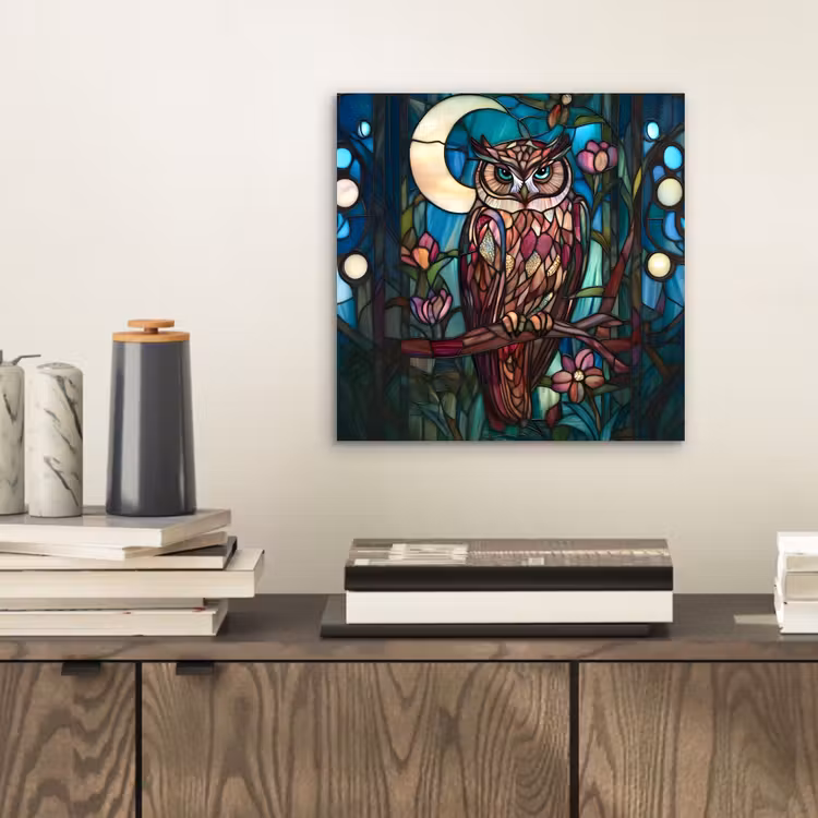 Aluminium schilderij - Uil - Mozaïek - Maan - Nacht — 2