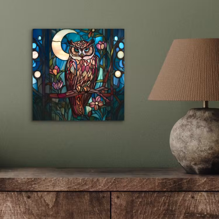 Aluminium schilderij - Uil - Mozaïek - Maan - Nacht — 3