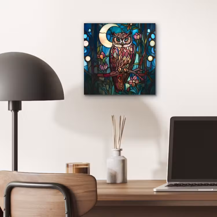 Aluminium schilderij - Uil - Mozaïek - Maan - Nacht — 6