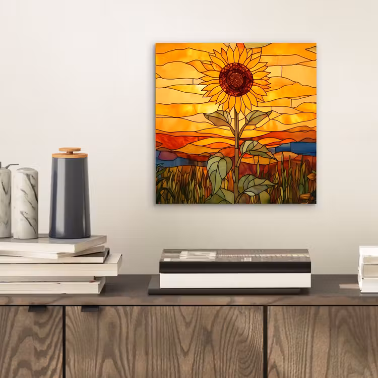 Aluminium schilderij - Zonnebloem - Mozaïek - Zonsondergang - Geel — 2