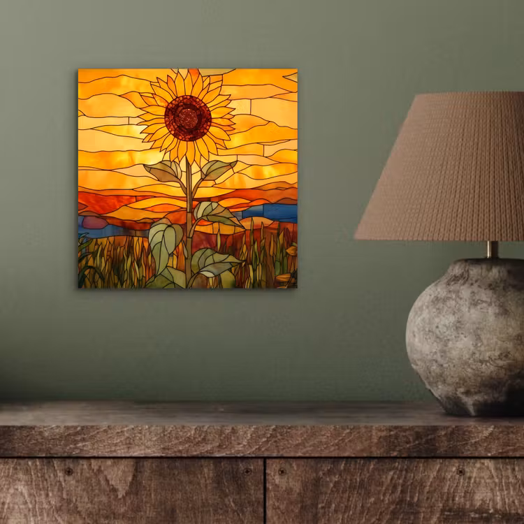 Aluminium schilderij - Zonnebloem - Mozaïek - Zonsondergang - Geel — 3