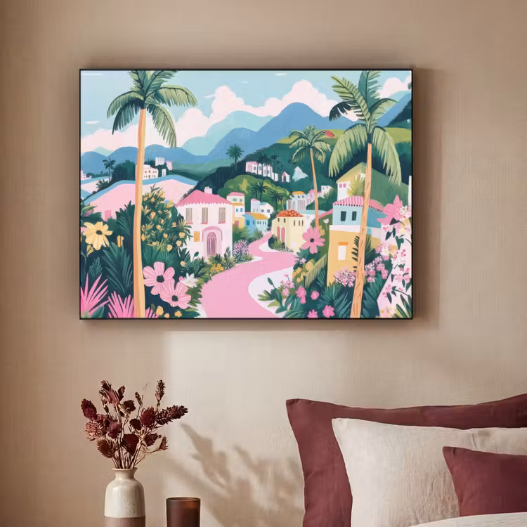 Art Frame - Kleurrijk - Huizen - Heuvels - Roze — 2