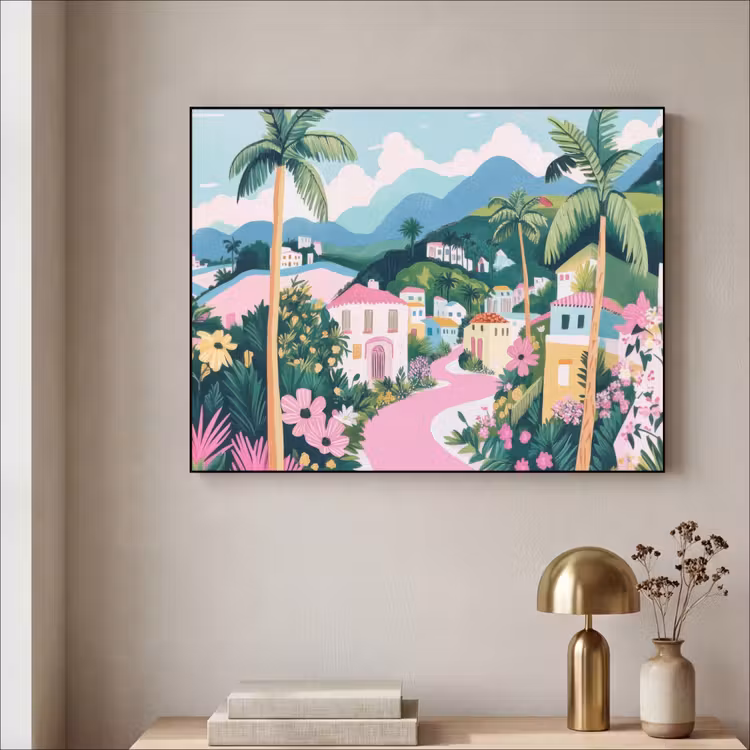 Art Frame - Kleurrijk - Huizen - Heuvels - Roze — 3