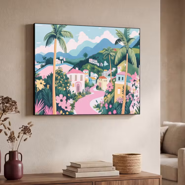 Art Frame - Kleurrijk - Huizen - Heuvels - Roze — 4