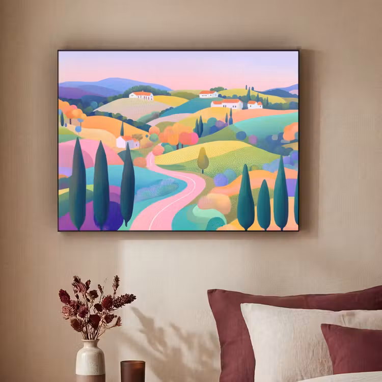 Art Frame - Landschap - Paars - Pastel - Huizen — 2