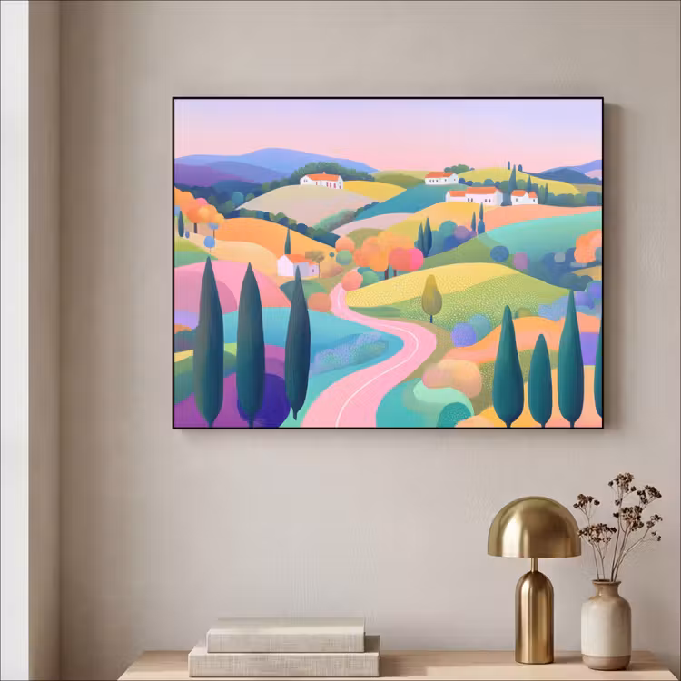 Art Frame - Landschap - Paars - Pastel - Huizen — 3