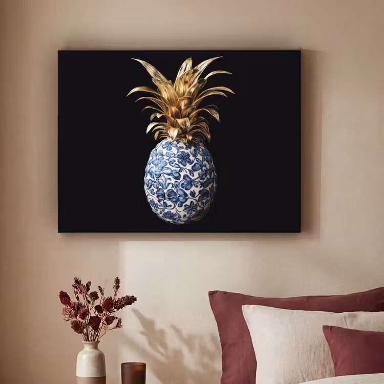 Art Frame - Ananas - Bloemen patroon - Goud - Delftsblauw — 2