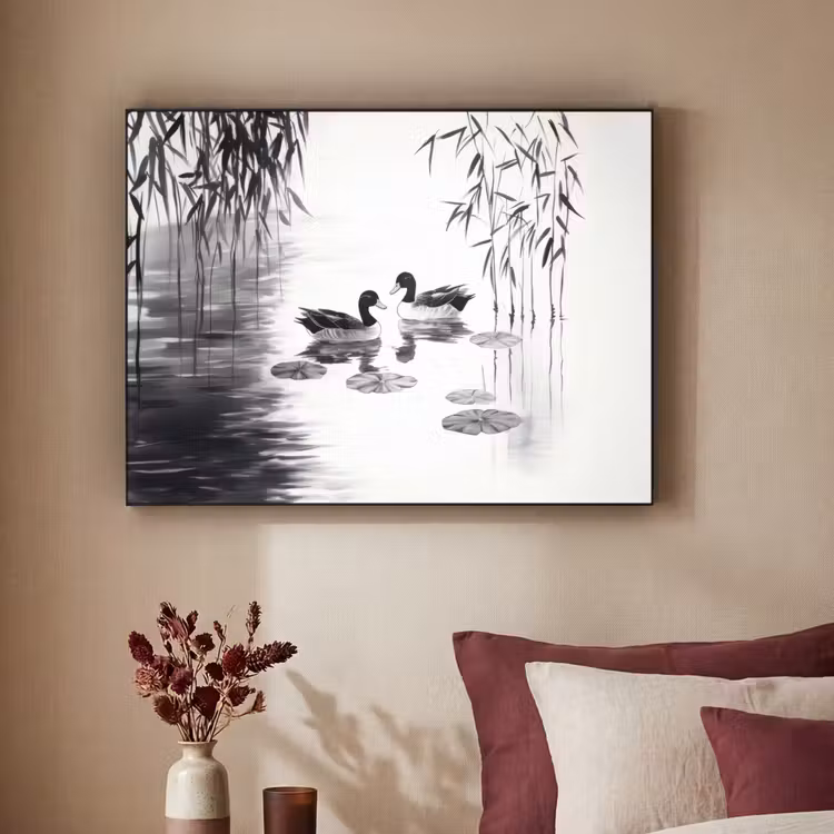 Art Frame - Eenden - Waterlelies - Riet - Zwart — 2