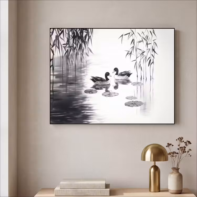 Art Frame - Eenden - Waterlelies - Riet - Zwart — 3
