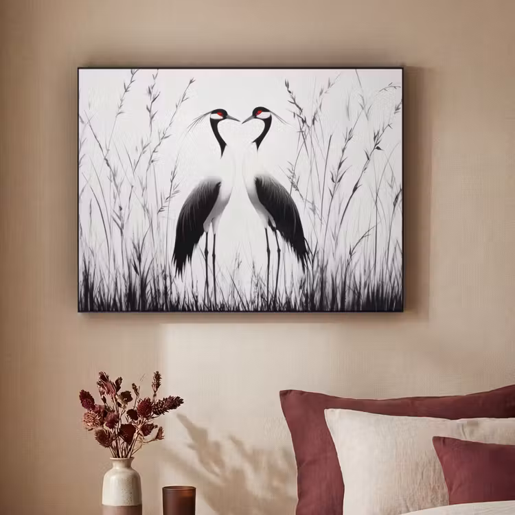 Art Frame - Kraanvogels - Gras - Hartvorm - Zwart — 2