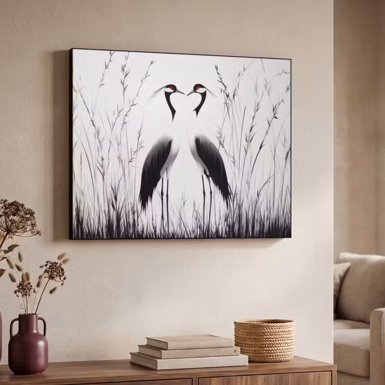 Art Frame - Kraanvogels - Gras - Hartvorm - Zwart — 4
