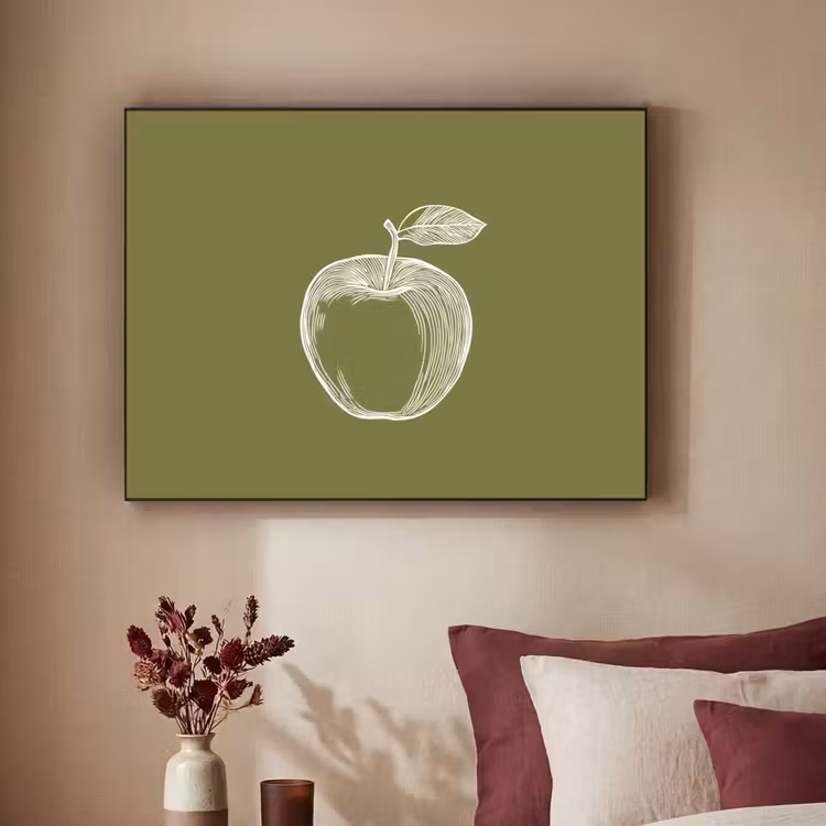 Art Frame - Lijntekening - Appel - Olijfgroen - Blaadje — 2