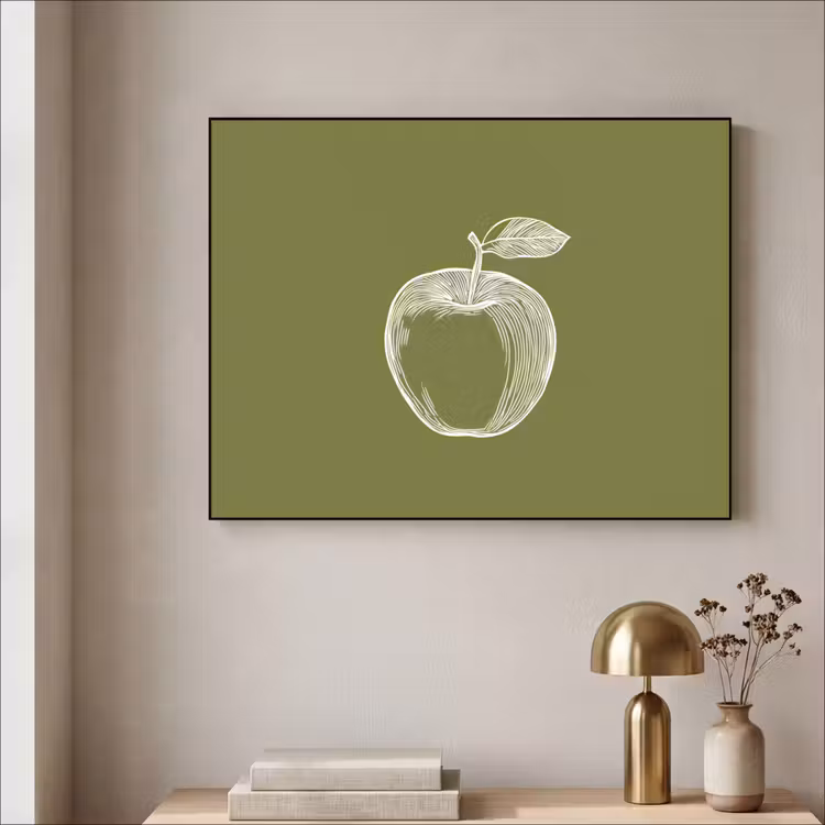 Art Frame - Lijntekening - Appel - Olijfgroen - Blaadje — 3