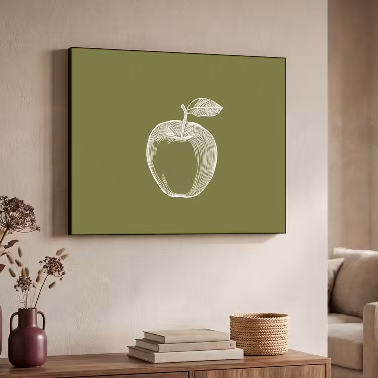 Art Frame - Lijntekening - Appel - Olijfgroen - Blaadje — 4
