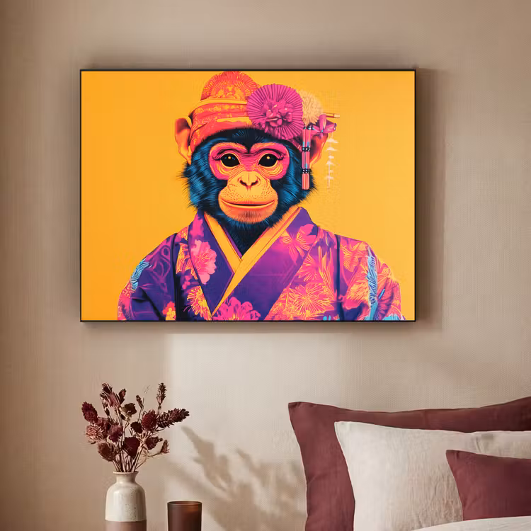 Art Frame - Aap - Kimono - Bloemen - Hoofdtooi — 2